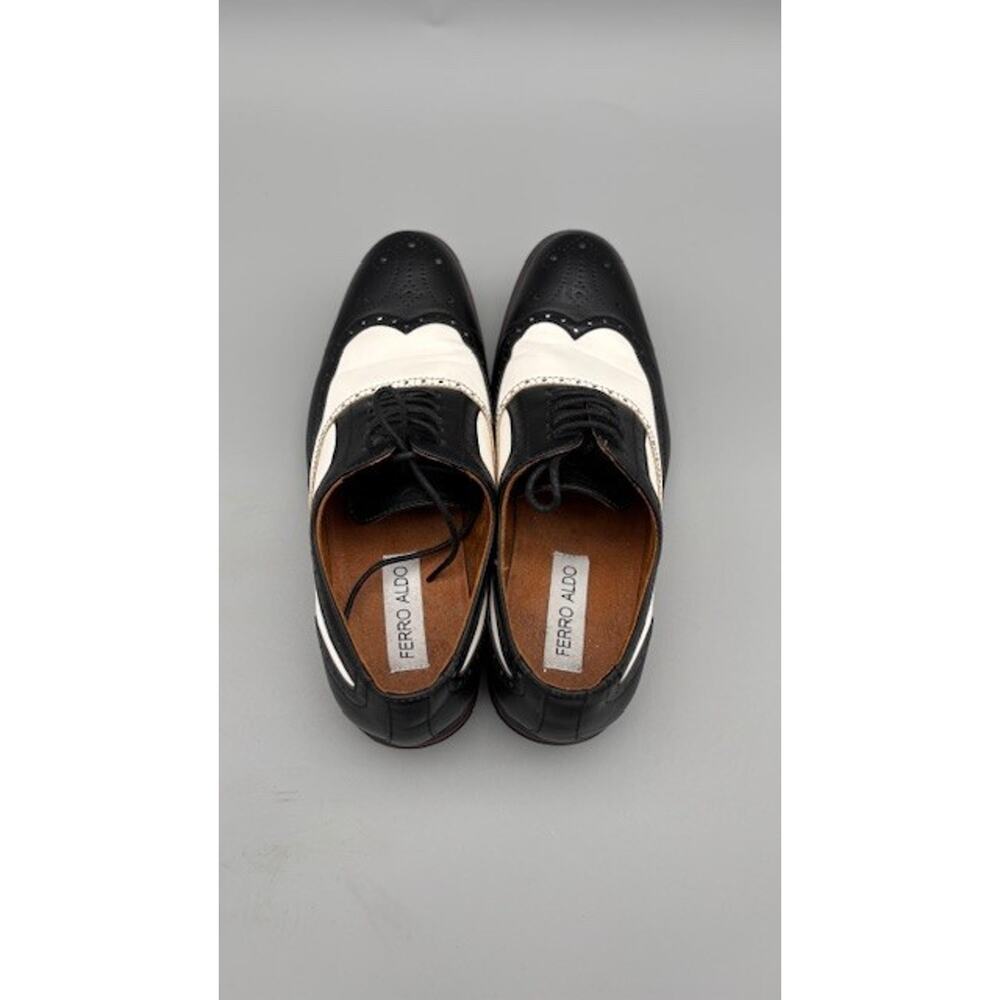 Mens sz. 8 Ferro Aldo Arthur Wingtip Oxford Black White Dress Shoes No Box - Picture 12 of 16